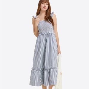 Draper James Kimberly Smocked Dress in Blue Shirting Stripe